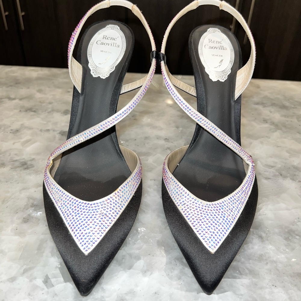 Rene Caovilla Black/White Slingback
